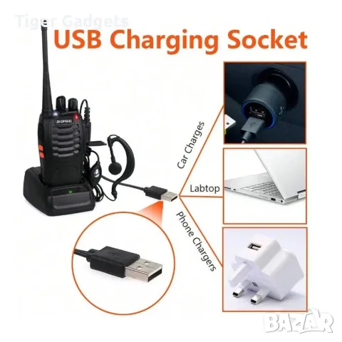 Комплект 2 бр. Baofeng BF-88E PMR446 радиостанции с USB зарядни и слушалки, снимка 6 - Друга електроника - 55573558