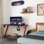 Геймърско бюро с RGB LED подсветка, карбонов плот и стоманена Z-конструкция, 120 см, черно/червено, снимка 5