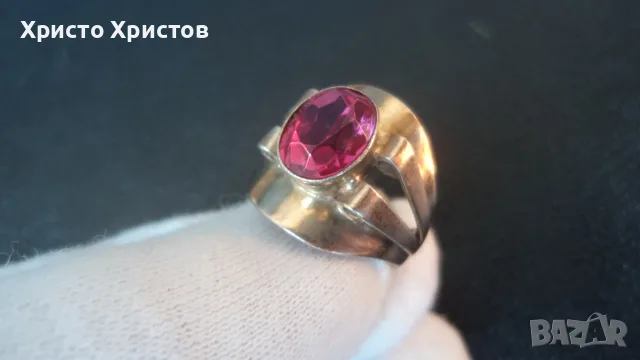 Руски сребърен винтидж пръстен с позлата, снимка 5 - Пръстени - 55539546