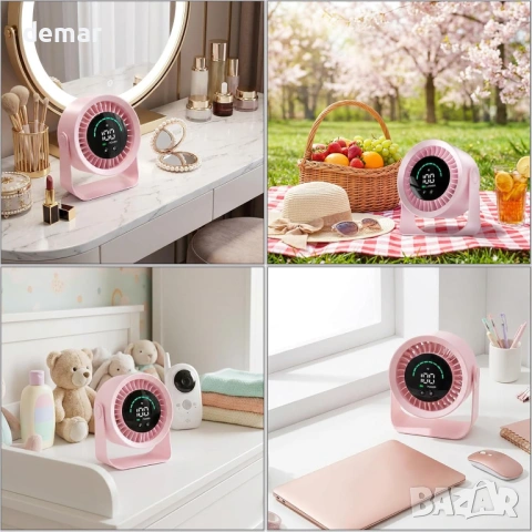 Малък настолен вентилатор, 100 скорости, презареждащ се с USB, розов, снимка 8 - Вентилатори - 54106157