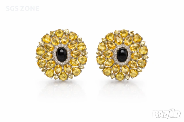 Много необичайни обеци с жълт и син сапфир от Тайланд