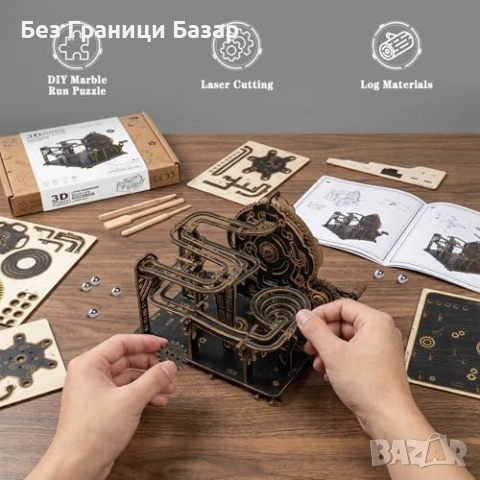 Нов Механичен 3D Дървен Пъзел 88 Части 6 Стоманени Топчета DIY Модел За Възрастни, снимка 6 - Други - 54344312
