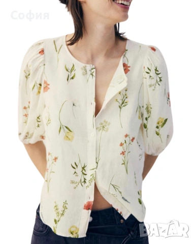 Риза от ленена смес на цветя H&M