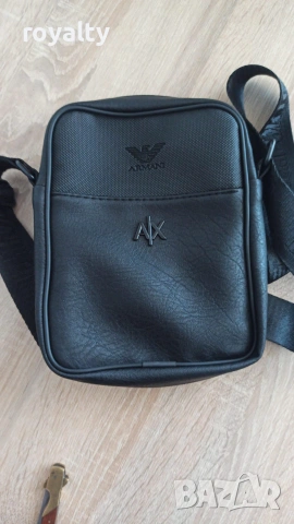 Armani Exchange Нова Мъжка Кожена Черна Чанта Армани 