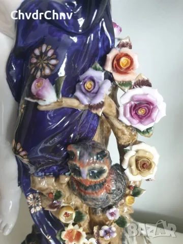 Meissen фигура 49см-2,4кг/еротика/Майсен порцеланова статуетка на момиче с цветя и бухал, снимка 10 - Статуетки - 55606482