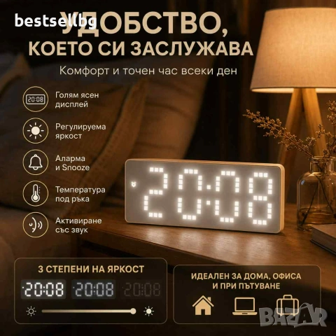 Светещ в тъмното настолен дигитален часовник електронен с термометър, снимка 2 - Други - 42821896