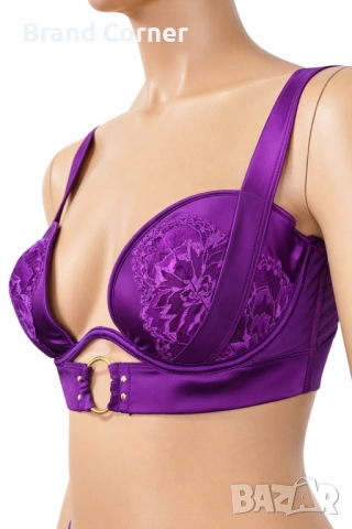Hunkemöller сатенен сутиен в наситено лилаво с дантела и метален ринг – 80D, снимка 2 - Бельо - 54530715