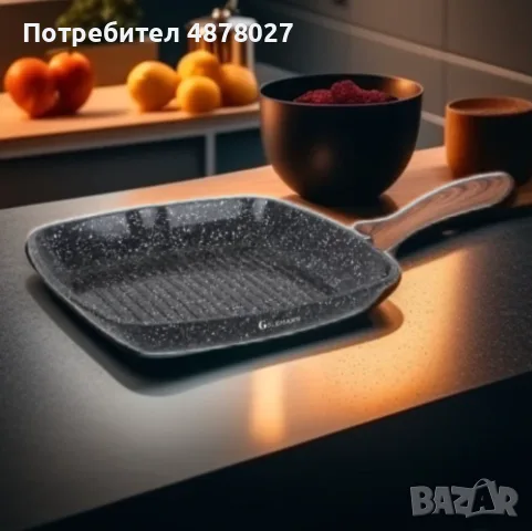 Тиган грил Goldmann, 28x4.5см., 24х7 см., Лят алуминий, Керам. покр., Индукция, снимка 3 - Съдове за готвене - 55694615