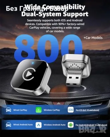 Нов Безжичен CarPlay Android Auto адаптер USB-C USB-A 2026 за iPhone Android, снимка 8 - Друга електроника - 55542403