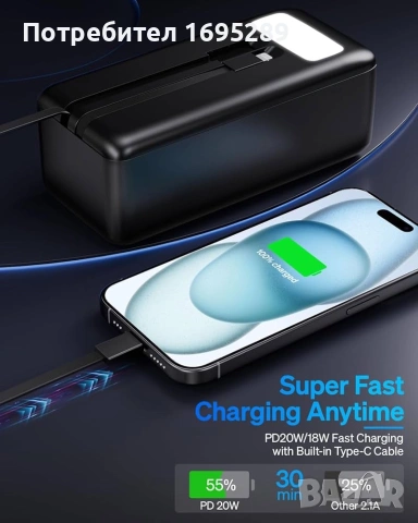 Външна батерия 50000 mAh,4 usb порта,type C,черна, снимка 6 - Външни батерии - 54981660