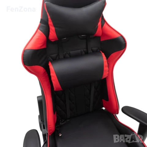 Ергономичен геймърски стол с функция за масаж и подложка за крака - червен, снимка 6 - Столове - 54096544