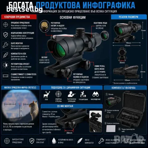 Оптически прицел мерник 4X32 тактически бързомер за лов пушка еърсофт, снимка 8 - Оборудване и аксесоари за оръжия - 41816272