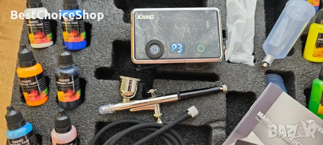 Комплект аерограф на марката XDOVET, 32 PSI, преносим с компресор за моделиране и хоби проекти., снимка 3 - Инструменти за гравиране - 55408243