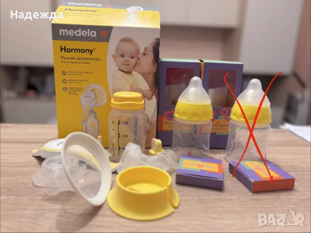 система за хранене flow and grow + двуфазна ръчна помпа за кърма Medela harmonу