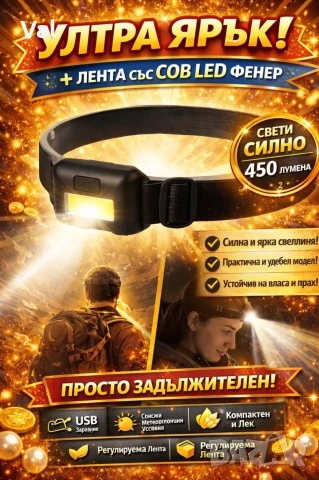 Мини COB челник – лек и удобен фенер за риболов, къмпинг и ремонти Твоя цена (€/бр.)