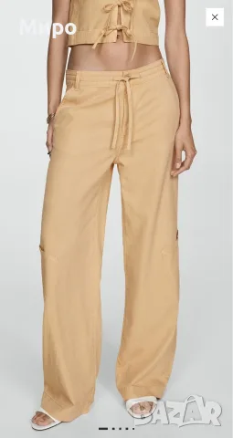 Дамски дълъг карго панталон с връзки на талията Mango - размер L/XL