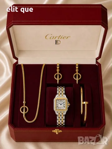 часовник,колие,гривна и обеци cartier от висококачествена неръждаема стомана , снимка 3 - Гривни - 55343416