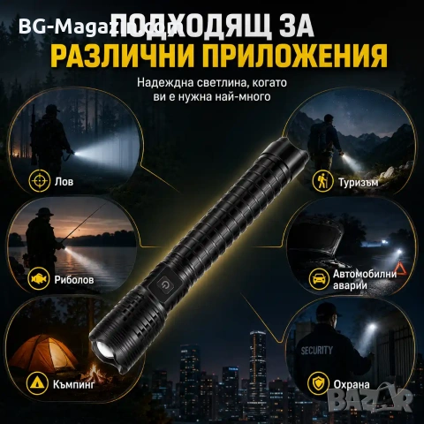 Мощен акумулаторен лазерен LED фенер прожектор Power Bank за лов риболов къмпинг туризъм аварии, снимка 3 - Къмпинг осветление - 51017203