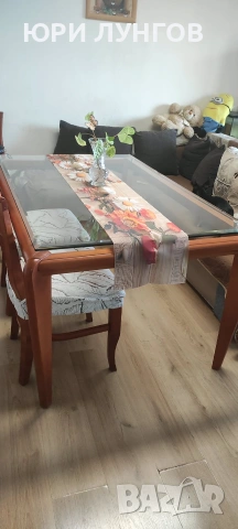 Трапезна маса със стъклен плот, снимка 5 - Маси - 53890316