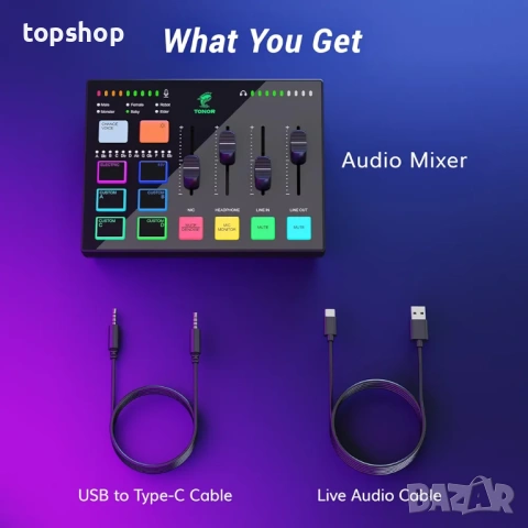 Нов Гейминг аудио интерфейс и миксер TONOR TX310 – RGB, XLR, за стрийминг , снимка 7 - Ресийвъри, усилватели, смесителни пултове - 54560274