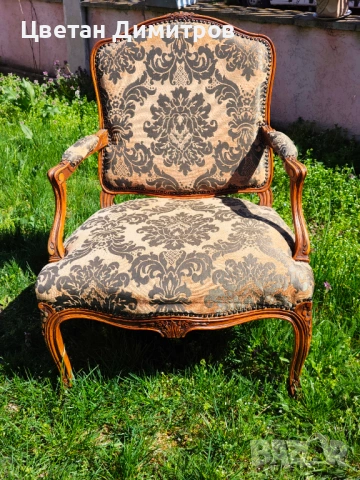 Антикварен резбован фотьойл в стил Луи XV - 19 век, снимка 6 - Дивани и мека мебел - 54135472