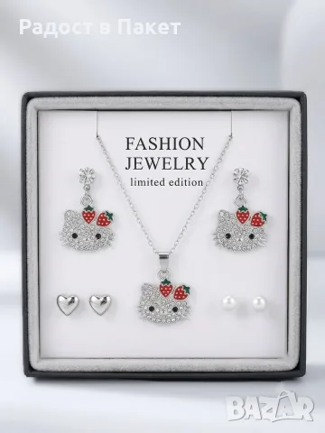Комплект Hello Kitty в подаръчна кутийка, снимка 3 - Бижутерийни комплекти - 55422325