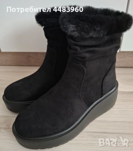 Черни боти велур и плюш, снимка 2 - Дамски боти - 54267833