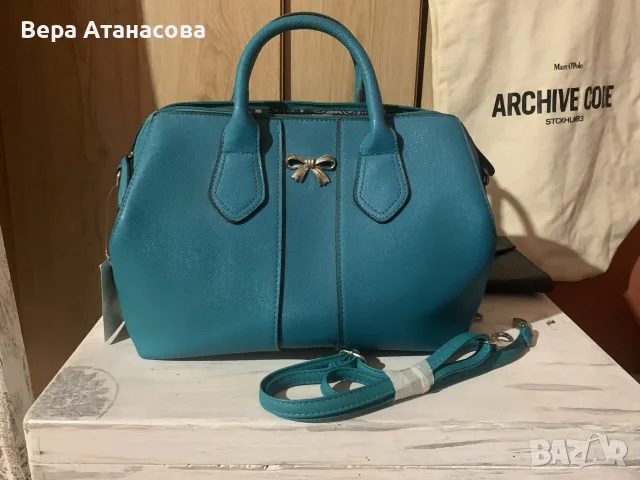🩵👗🩵 Чанта в тюркоаз с къса и дълга дръжка💎💎💎, снимка 4 - Чанти - 55605088