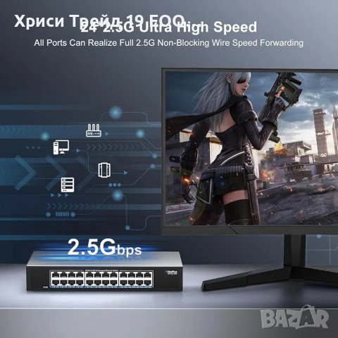 24-портов 2.5G Мрежов Суич GiGaPlus (GP-S25-2400) – Fanless, Метален, снимка 4 - Кабели и адаптери - 54991457