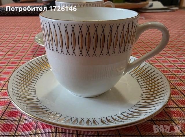 Сет за кафе от фин костен порцелан Spinett Guld на Gustavberg, Sweden -  2 броя