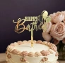 Happy birthday с три балона златист акрилен топер за забучване върху торта Рожден ден декорация , снимка 2