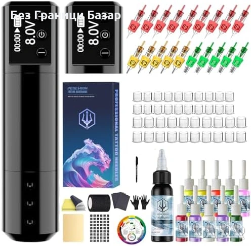Нов Безжична машина за татуировки tattoo pen комплект за начинаещи с игли и мастила, снимка 1