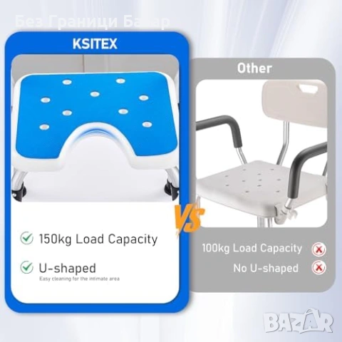 Нов Стол за къпане душ с подлакътници U-образна седалка син 150 кг възрастни и инвалиди, снимка 6 - Други - 54207083