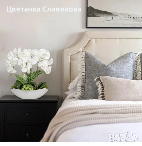 Изкуствени орхидеи, бели с керамична саксия 33x12x43 см, снимка 4 - Други стоки за дома - 54366184