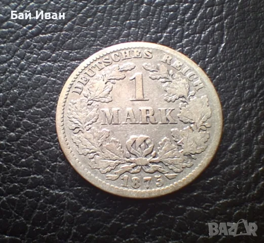 Стара сребърна монета 1 марка 1875 г. буква Е - Германска империя - рядка !, снимка 3 - Нумизматика и бонистика - 55306523