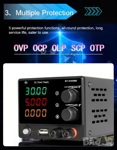 MYAMI MY-K3005MS Лабораторно захранване 0–30V / 0–5A, 150W, регулируемо DC, снимка 8 - Друга електроника - 55596784