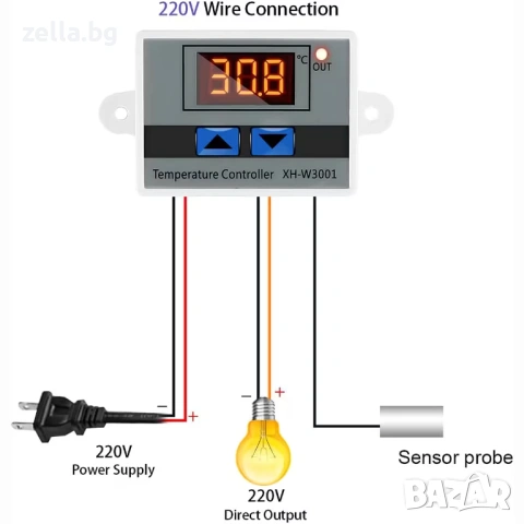 Дигитален термостат XH-W3001 220V 10A 1500W – Температурен контролер -50°C~110°C за инкубатор 10048, снимка 9 - Друга електроника - 54656117