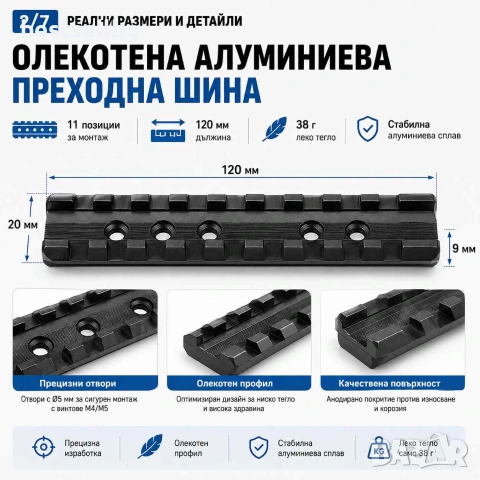 Стойка пикатини за ловна пушка лястовича опашка карабина оптика мерник, снимка 2 - Оборудване и аксесоари за оръжия - 35888188