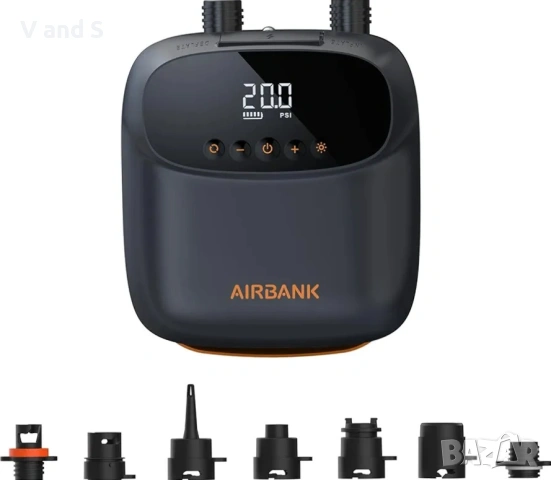 AIRBANK Мини електрическа въздушна акумулаторна, автоматична SUP помпа, снимка 2 - Водни спортове - 55130050