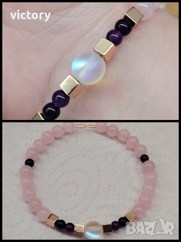 🌙 Гривна „Лунна нежност“ – естествени камъни, снимка 3 - Гривни - 54166466