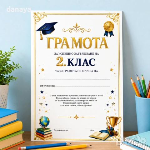6717 Ученическа грамота за завършване на 2 клас, формат А4