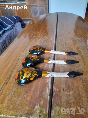 Стари Руски дървени лъжици,хохлома #7, снимка 3 - Други ценни предмети - 54313729