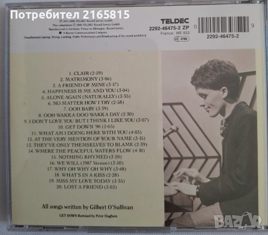 Gilbert  O' Sullivan 20 hits  cd, снимка 2 - CD дискове - 54386130