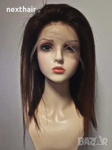 Естествена бразилска перука 40 см - Кестенява | Lace Front 13x4 | 100% човешка коса, снимка 11 - Аксесоари за коса - 55463698