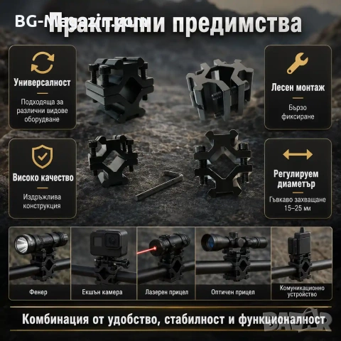 Универсална стойка за монтаж на аксесоари върху ловна въздушна пушка еърсофт оптика фенер лазер, снимка 4 - Оборудване и аксесоари за оръжия - 51092340