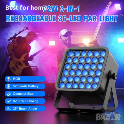 Стенна миячка 72W RGB 3в1 Par Light 36 LEDs Сценична светлина Бар Парти Ефектна светлина, снимка 2 - Други - 54506235