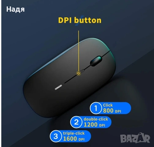 Безжична Wireless мишка, снимка 3 - Клавиатури и мишки - 55215597