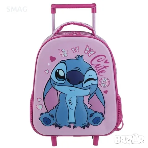 Ученическа раница с колелца за момиче lilo & stitch розово_1252185