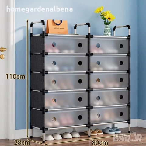 Многоетажен шкаф за обувки с прозоречни врати – 5 нива, голям капацитет