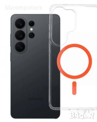 Калъф силикон с MagSafe Drop / Прозрачен-Оранжев / за Samsung S26 Ulta + Протектор Баркод : 3134076